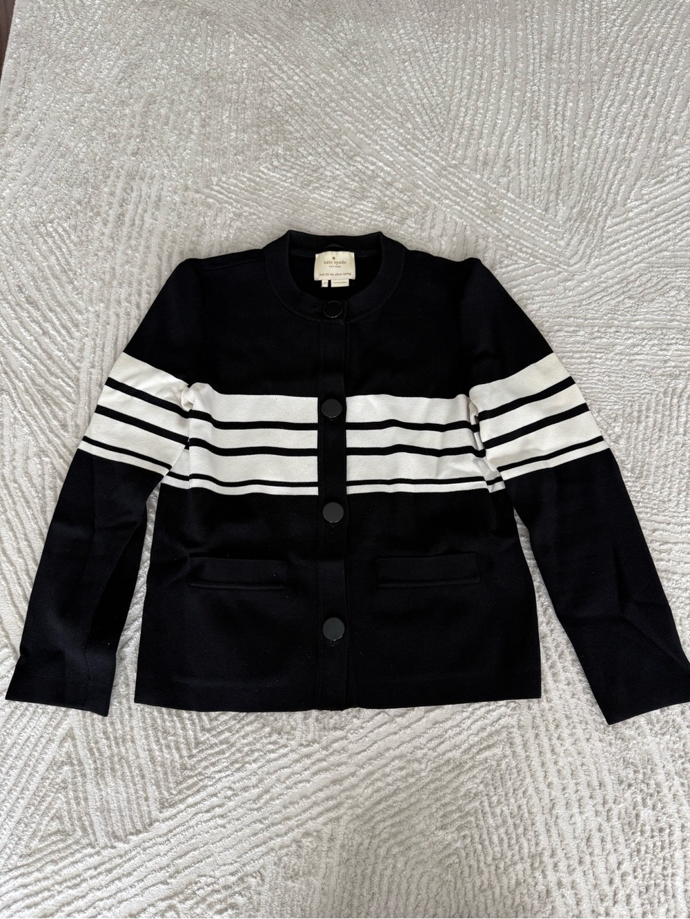 Kate Spade Black & White Striped Button-Front Jacket